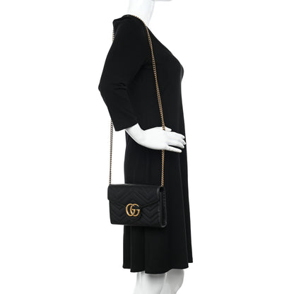 Gucci Calfskin Matelasse GG Marmont Chain Wallet Black 2 of 10