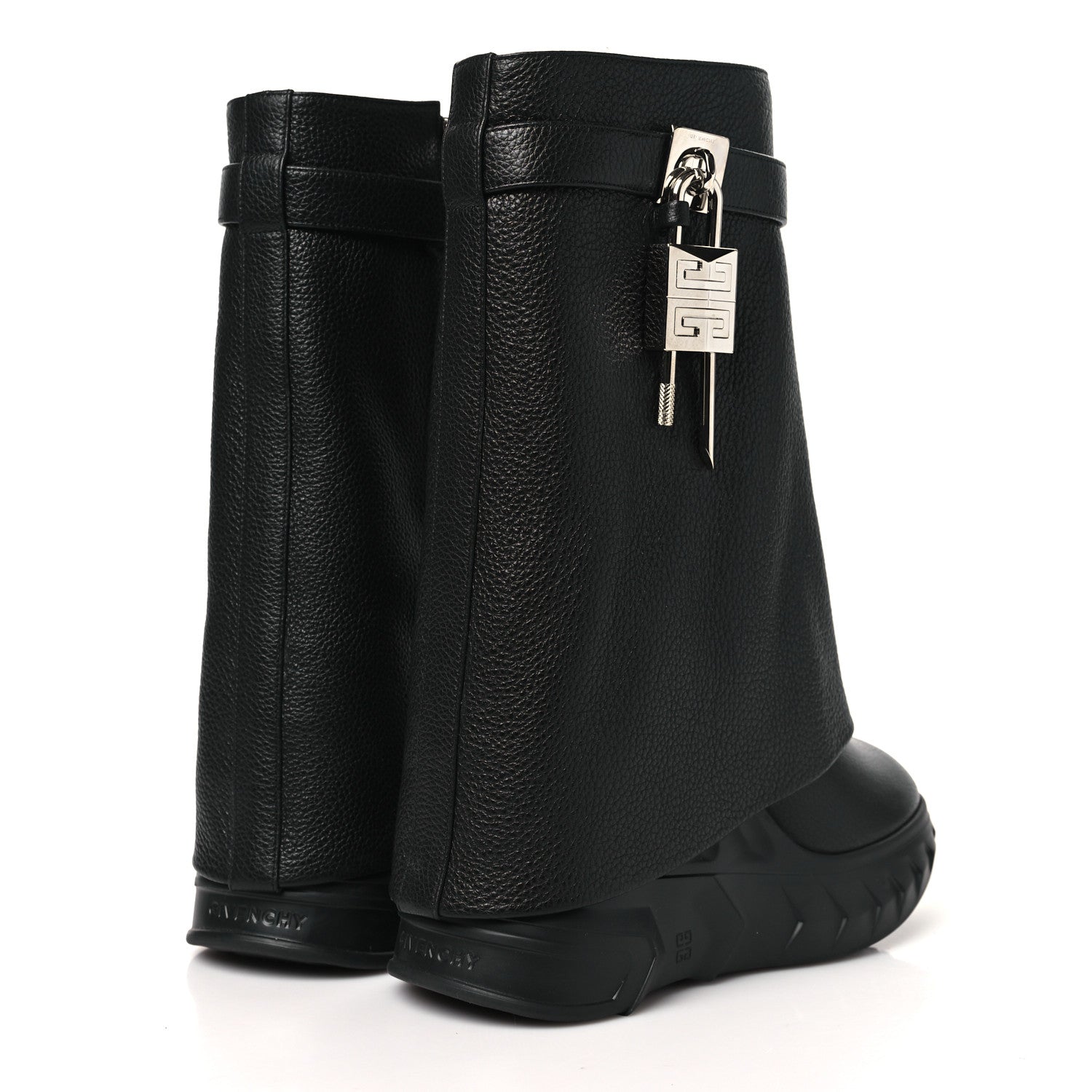 Givenchy Grained Calfskin Shark Lock Biker Ankle Boots 38 Black 5 of 9