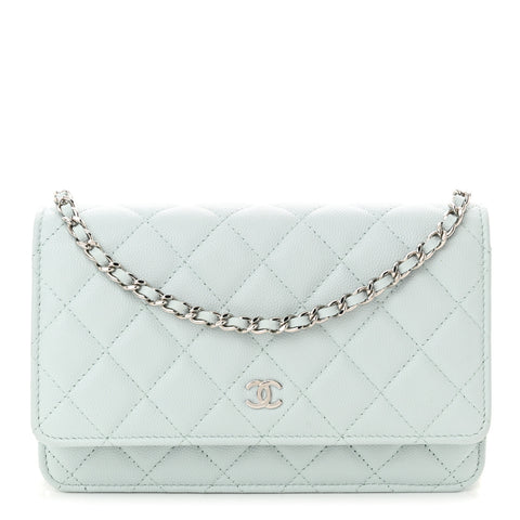 Caviar Quilted Wallet on Chain WOC Light Blue