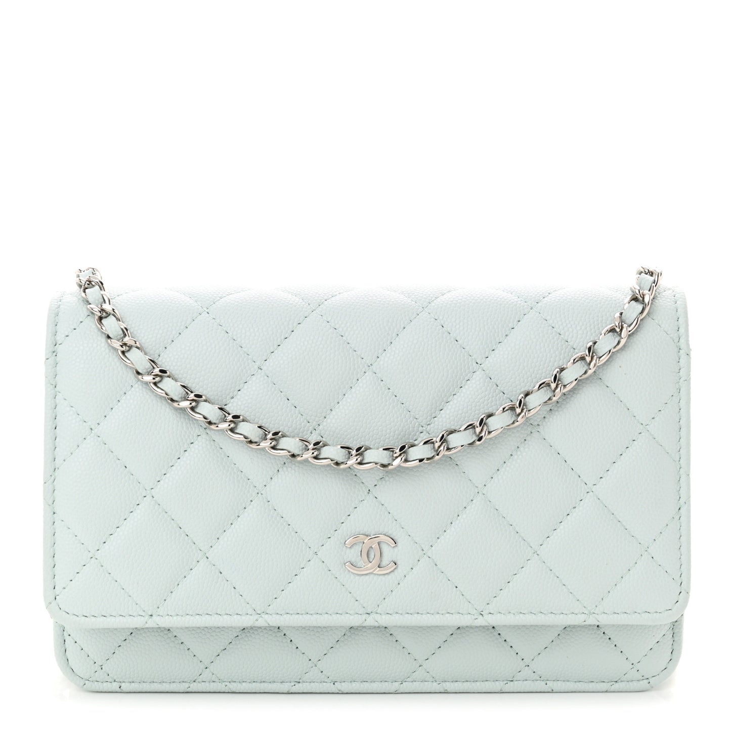 Caviar Quilted Wallet on Chain WOC Light Blue