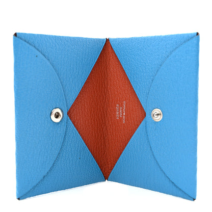 Hermes Chevre Mysore Verso Calvi Card Case Bleu Frida Cuivre 5 of 7