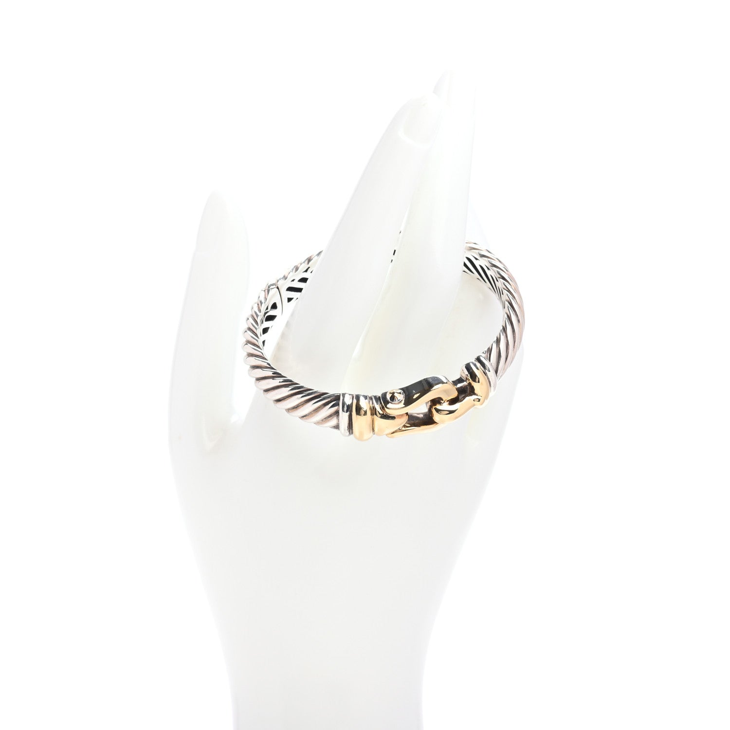 David Yurman Sterling 18K Yellow Gold 10mm Waverly Buckle Bracelet 2 of 4