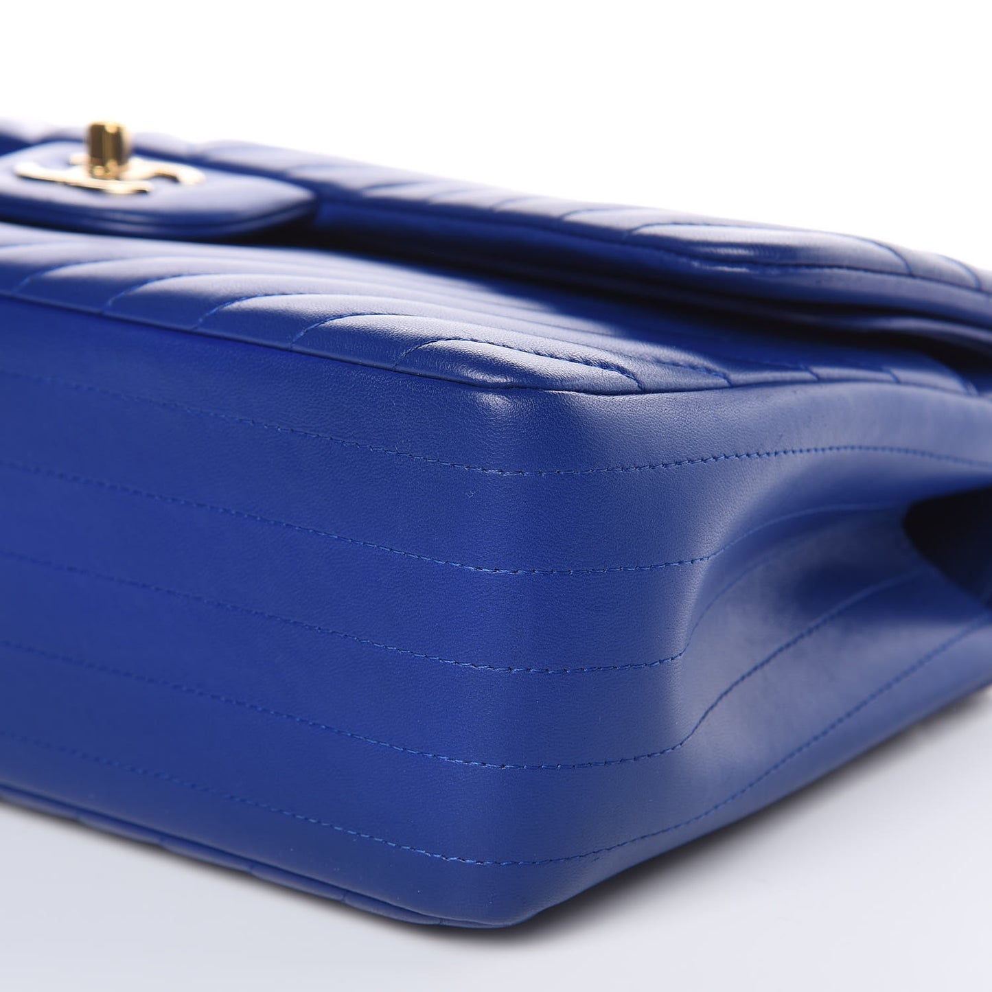 Lambskin Chevron Quilted Jumbo Double Flap Blue