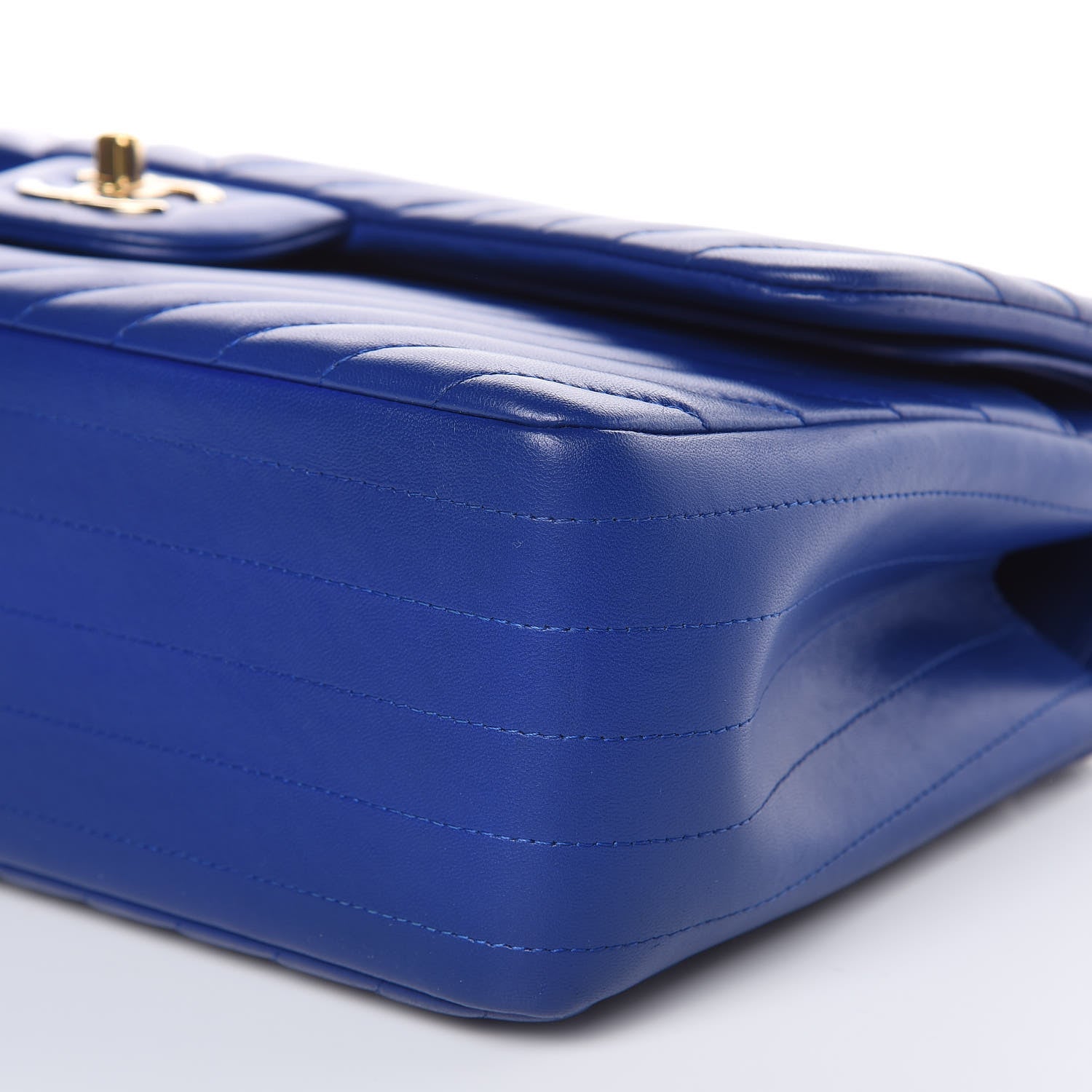 Chanel Lambskin Chevron Quilted Jumbo Double Flap Blue 9 of 11