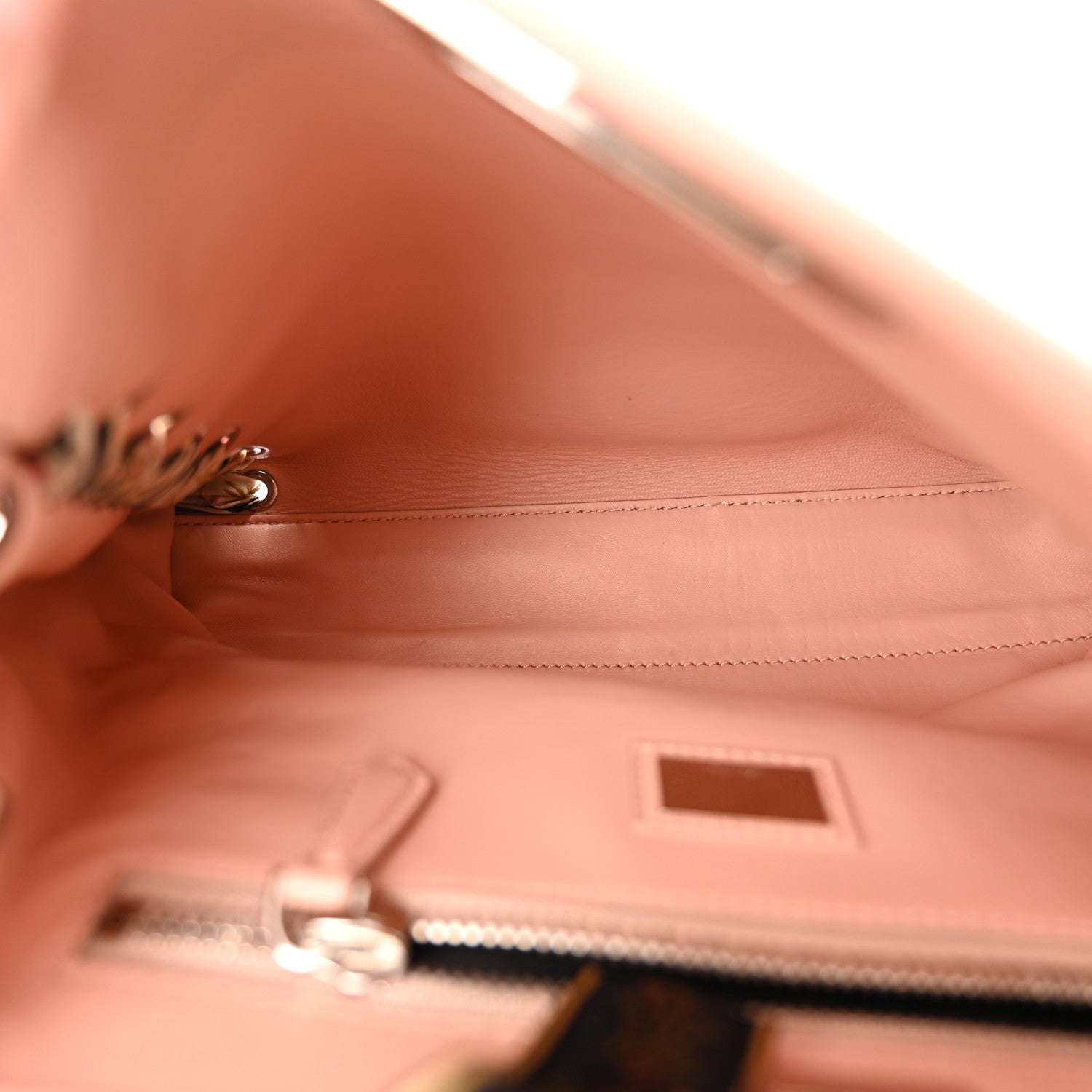 Fendi Vitello Seta Shiny Nappa Ribbon Lace Up Floral Medium Peekaboo Iconic Satchel Baby Pink Multicolor 6 of 11
