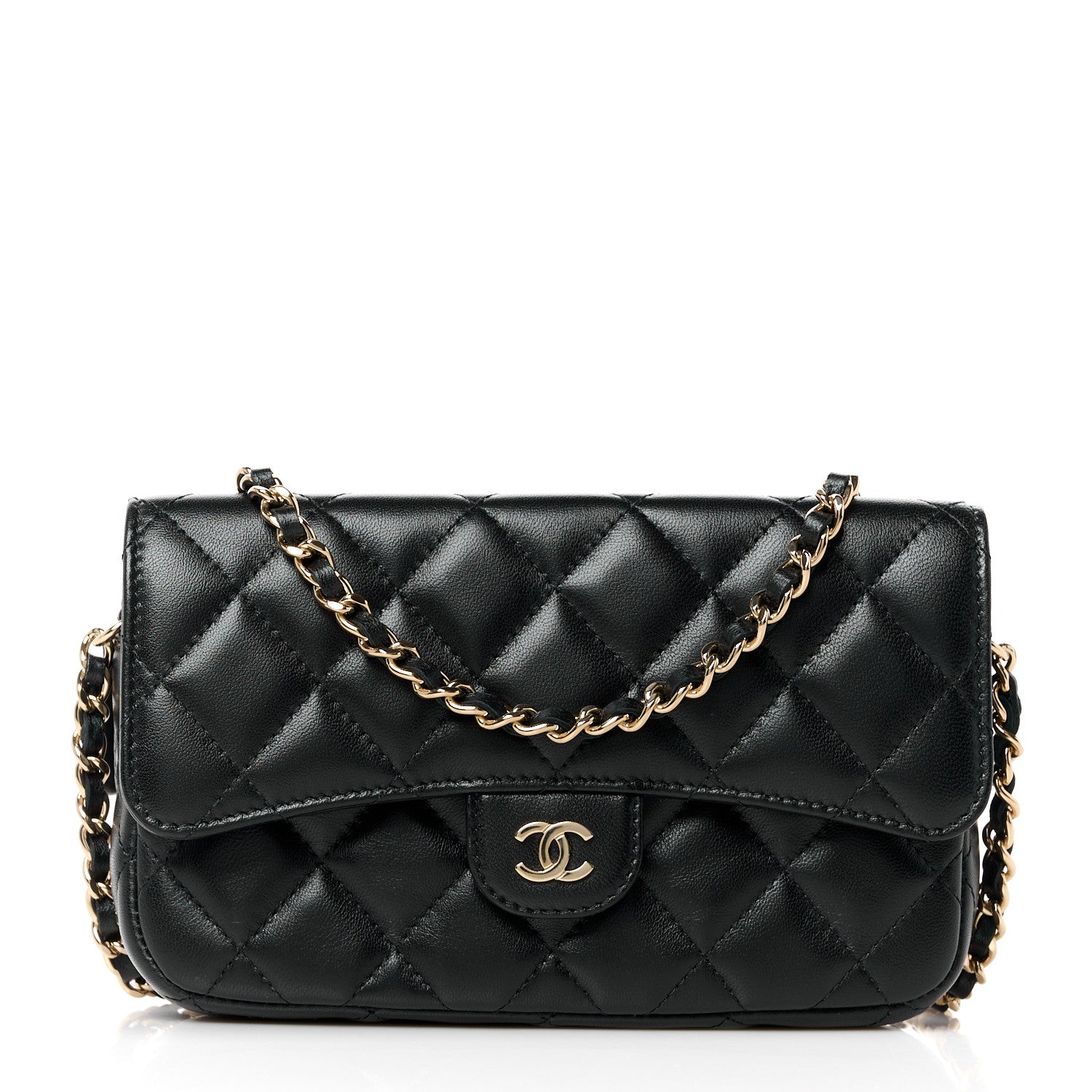 Chanel Lambskin Quilted Flap Phone Holder With Chain Black 1 of 13