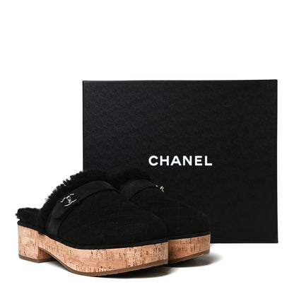 Chanel Suede Calfskin Shearling Turn Lock Clogs 38 Black 12 of 12