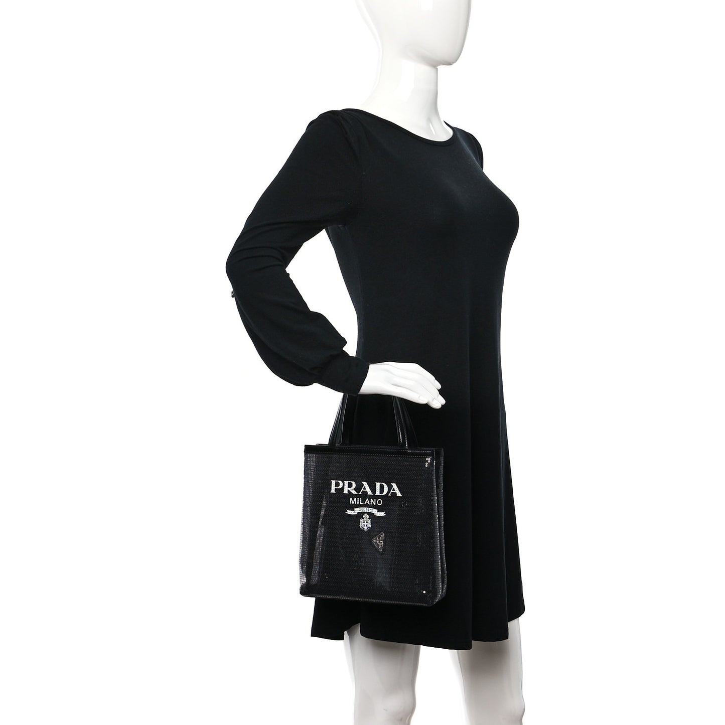 Sequin Mesh Small Tote Bag Black