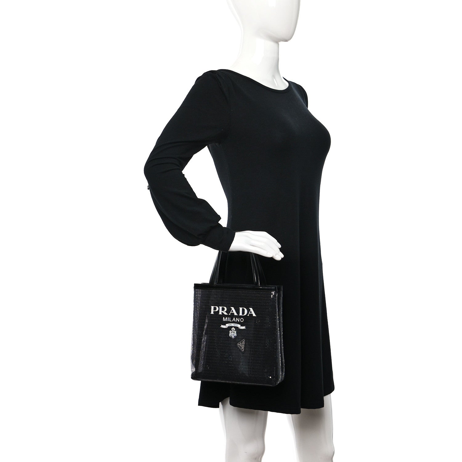 Prada Sequin Mesh Small Tote Bag Black 2 of 11
