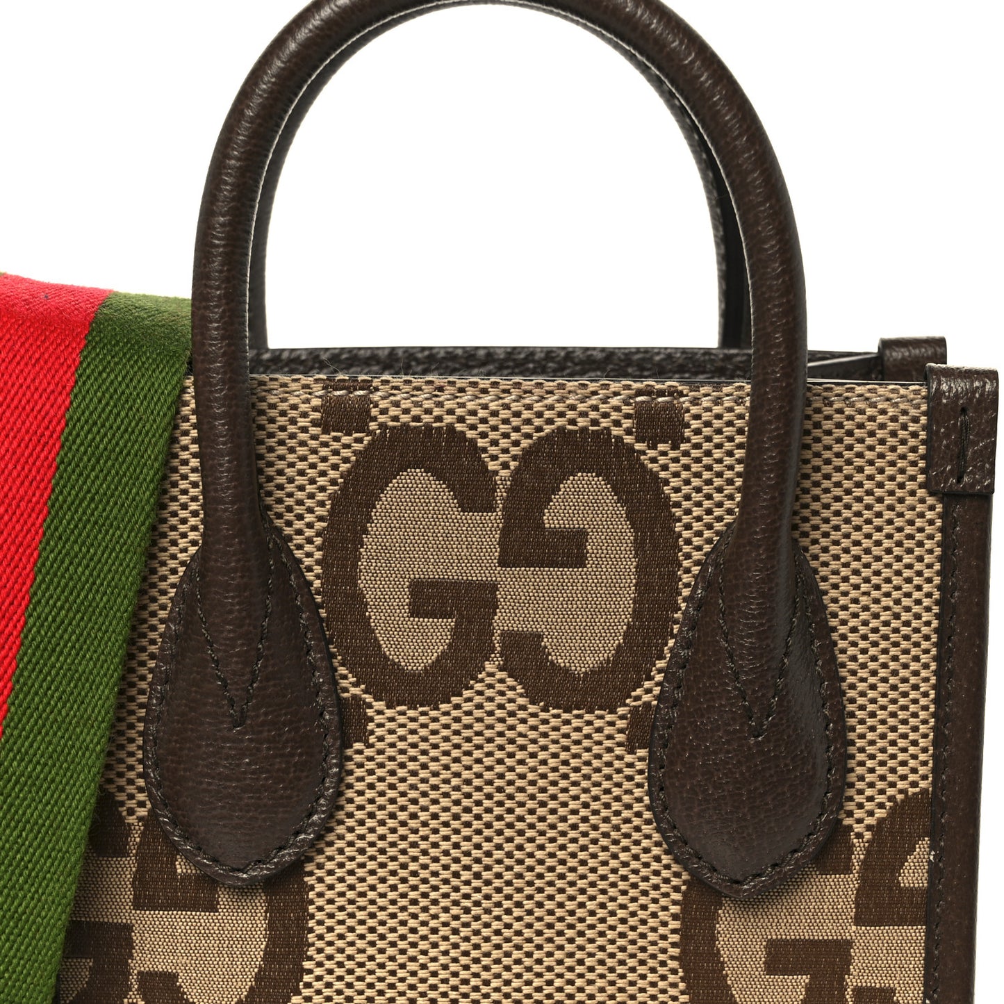 Monogram Jumbo GG Textured Dollar Calfskin Web Mini Vertical Tote Camel Ebony New Acero