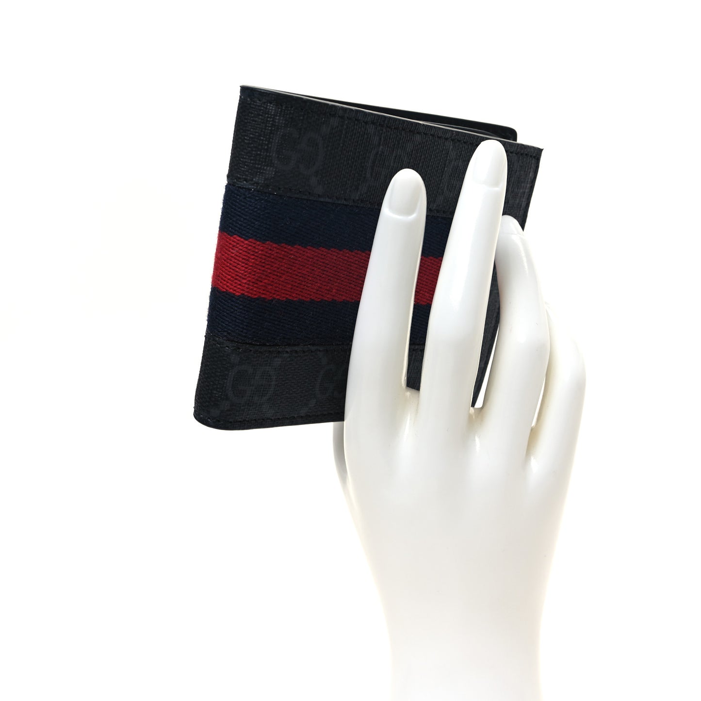 GG Supreme Monogram Selleria Calfskin Web New Web Bi-Fold Wallet Black