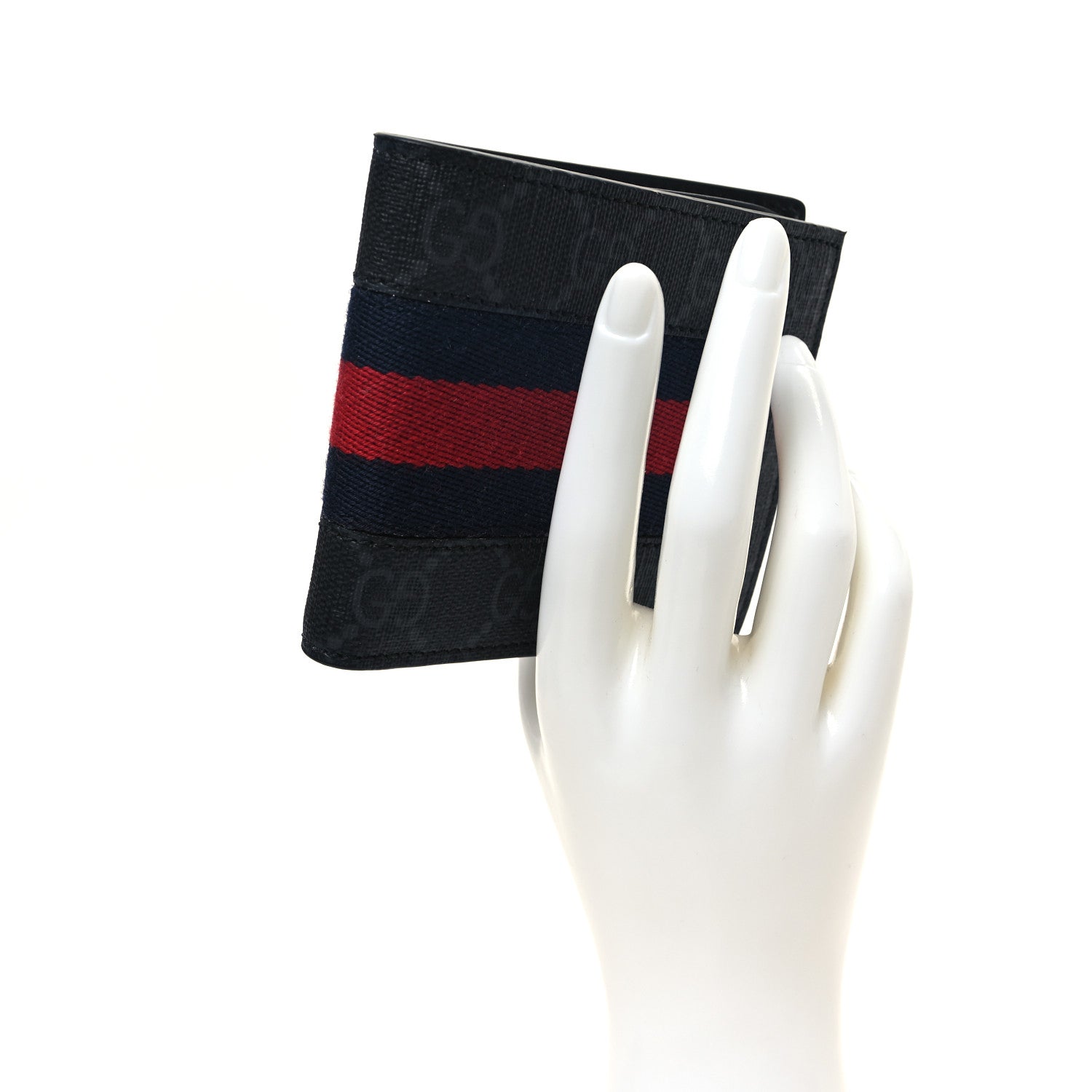 Gucci GG Supreme Monogram Selleria Calfskin Web New Web Bi-Fold Wallet Black 2 of 9