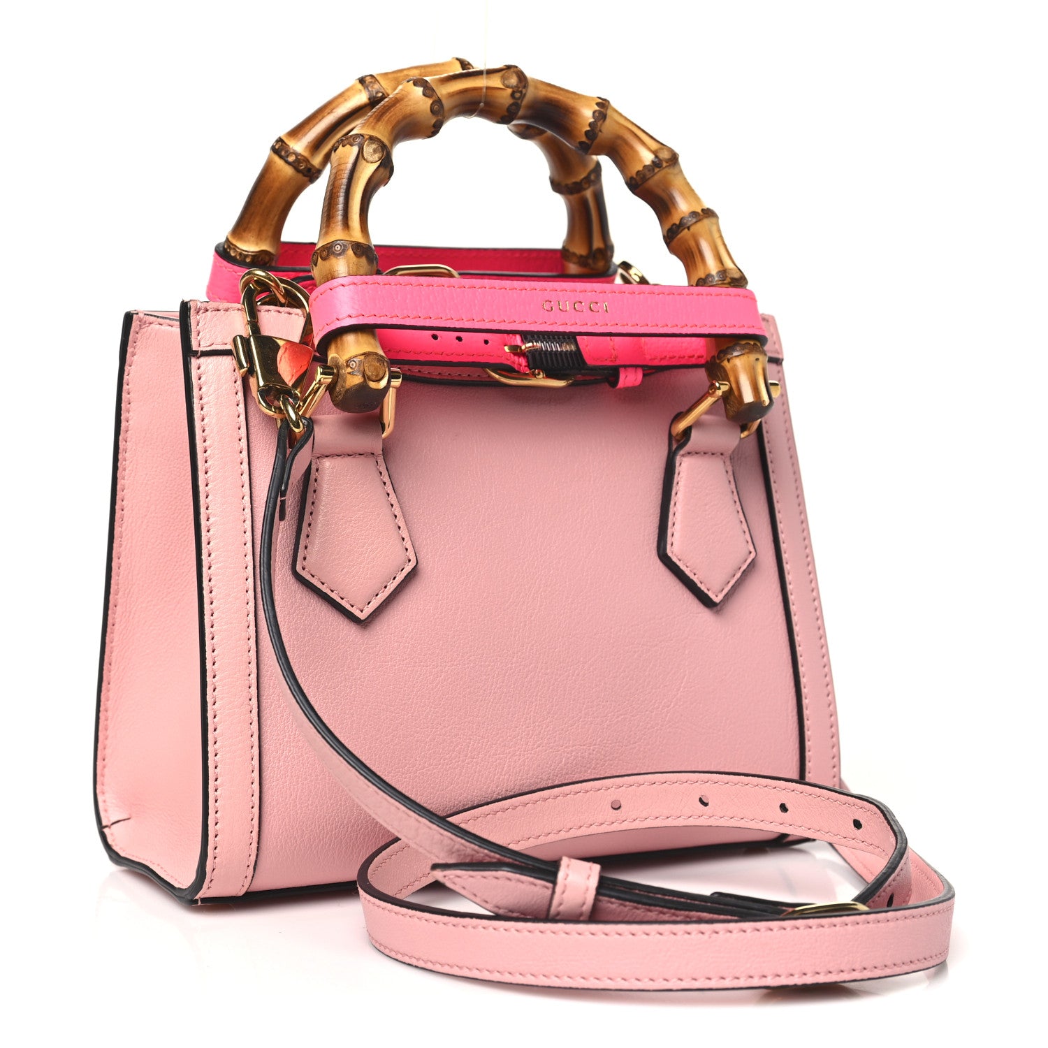 Gucci Wonka Grain Calfskin Mini Diana Tote Bag Wild Rose Fuxia Fluo 3 of 10