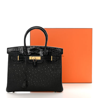 Hermes Ostrich Shiny Alligator Birkin Touch 30 Black 13 of 13