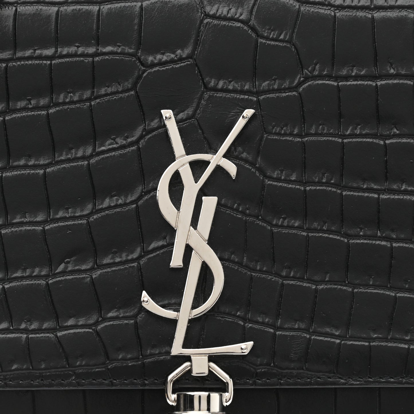 Calfskin Crocodile Embossed Kate Monogram Tassel Chain Wallet Black