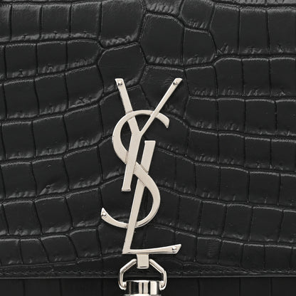 Saint Laurent Calfskin Crocodile Embossed Kate Monogram Tassel Chain Wallet Black 8 of 11