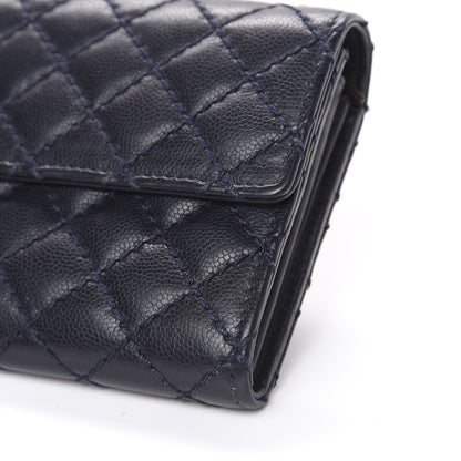 Chanel Grained Calfskin Stitched Quilted CC Long Wallet Navy 9 of 11