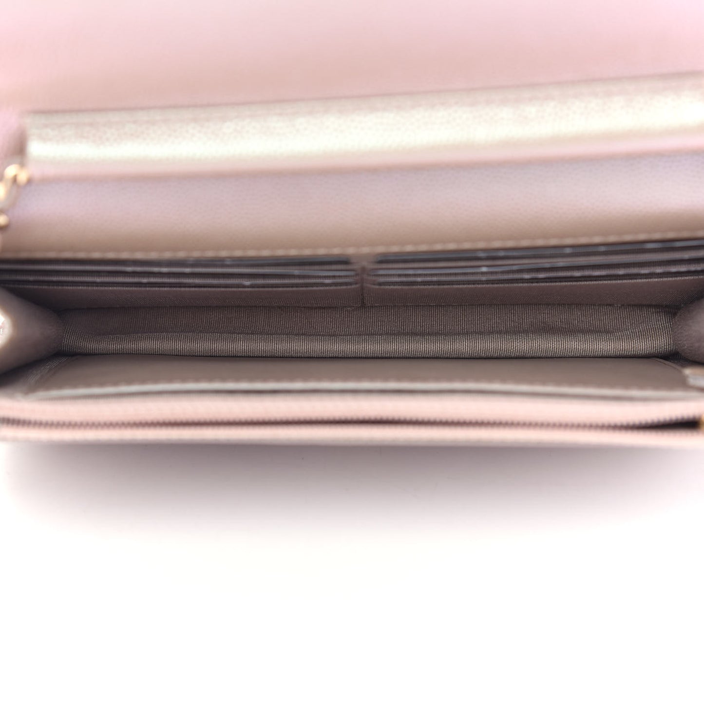 Iridescent Caviar Quilted Wallet On Chain WOC Beige