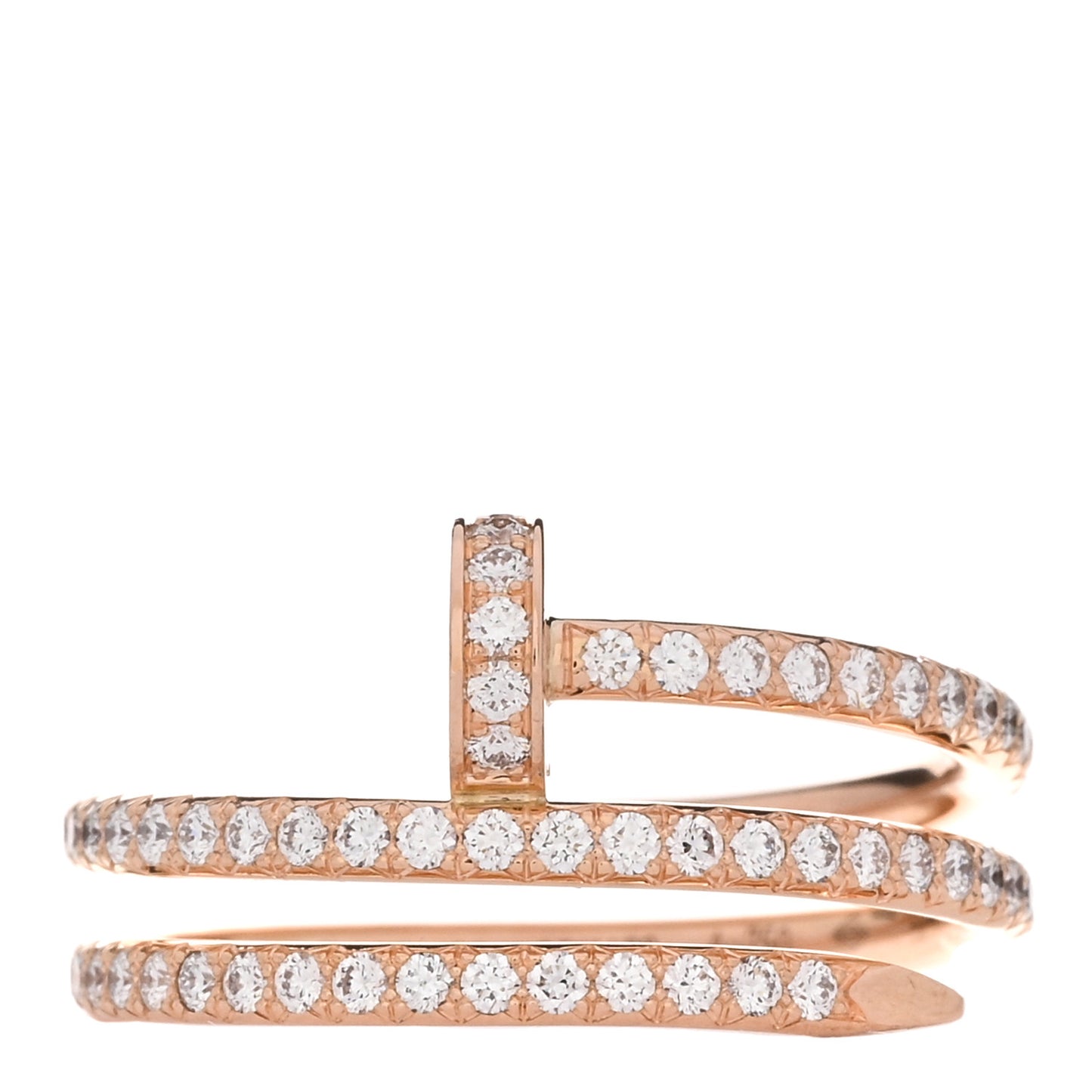 18K Pink Gold Diamond Double Juste Un Clou Paved Ring 52 6