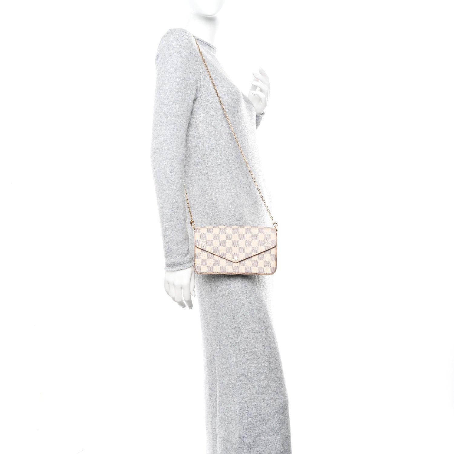 Louis Vuitton Damier Azur Pochette Felicie Chain Wallet Rose Ballerine 2 of 16