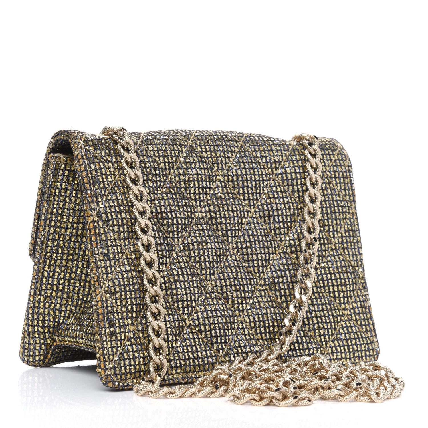 Chanel Crystal Quilted Mademoiselle Reissue 2.55 Evening Flap Gold 2 of 4