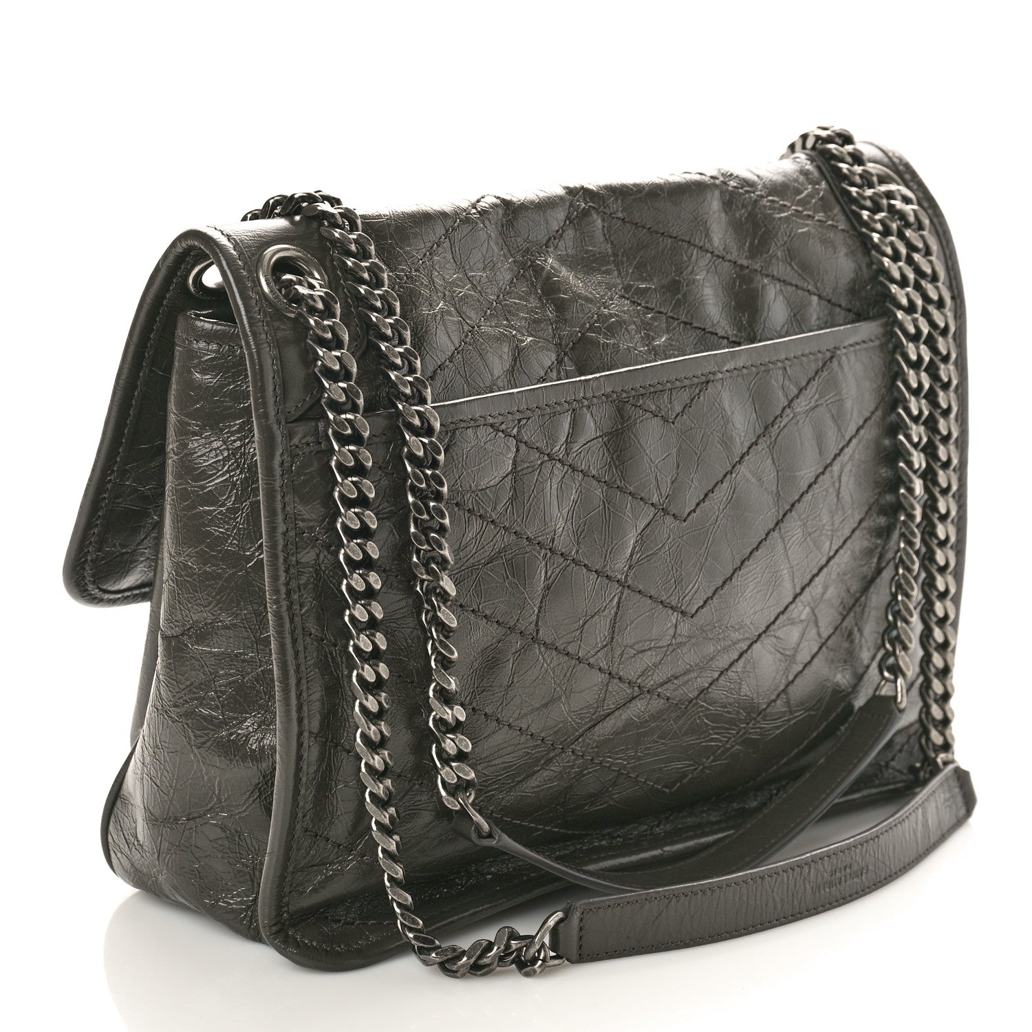 Saint Laurent Crinkled Calfskin Matelasse Monogram Medium Niki Chain Satchel Fog 3 of 11