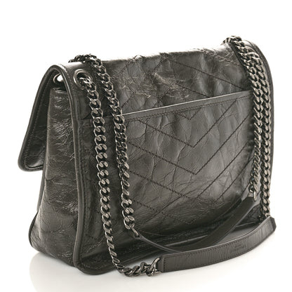 Saint Laurent Crinkled Calfskin Matelasse Monogram Medium Niki Chain Satchel Fog 3 of 11