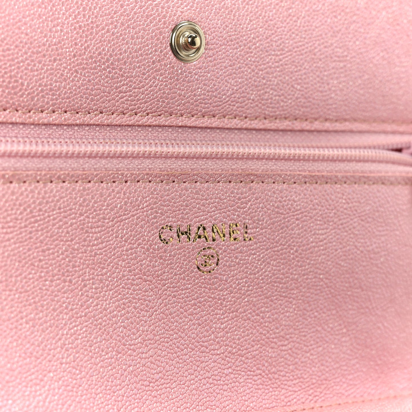 Iridescent Caviar Quilted Wallet on Chain WOC Rose Pink
