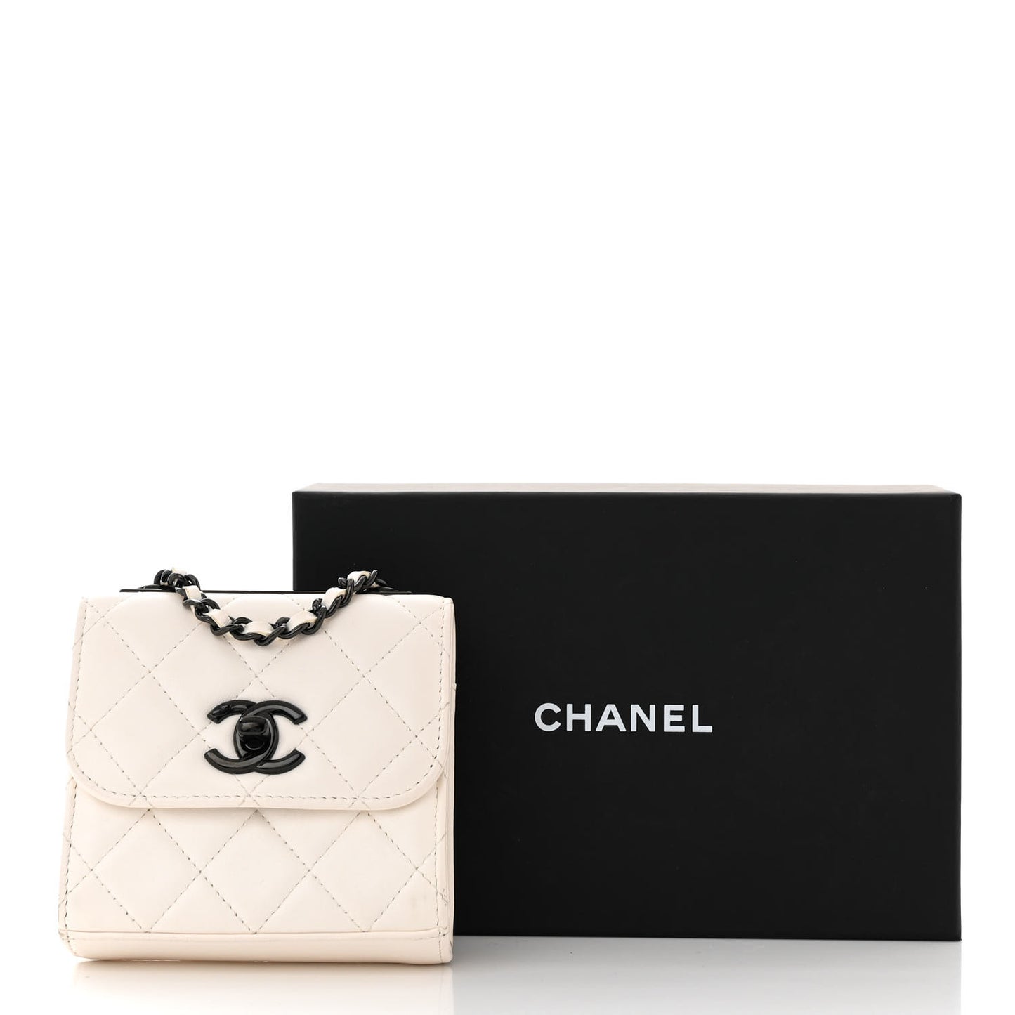 Lambskin Quilted Mini Trendy CC Clutch With Chain White