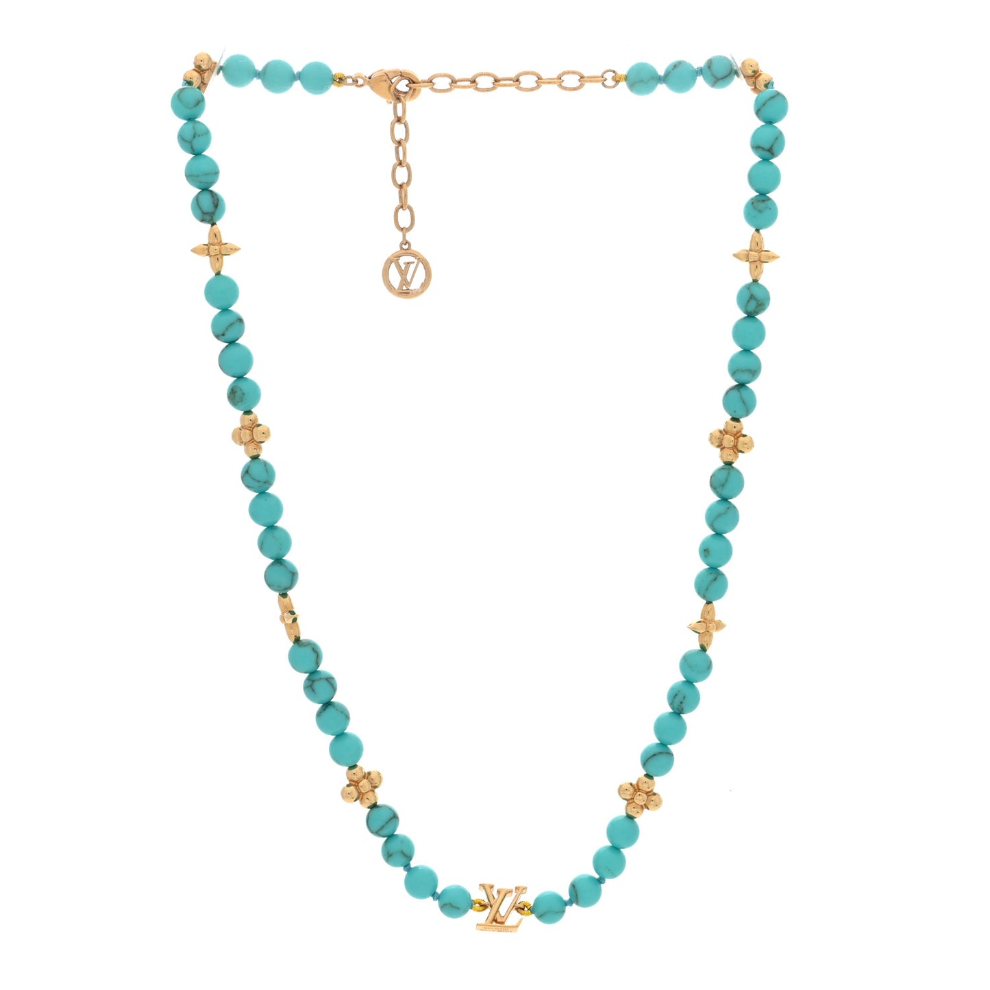 Metal Resin My LV Pearl Necklace Turquoise