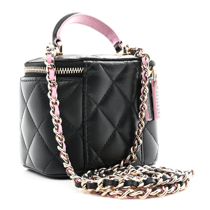 Chanel Lambskin Quilted Top Handle Mini Vanity Case With Chain Black Pink 3 of 10