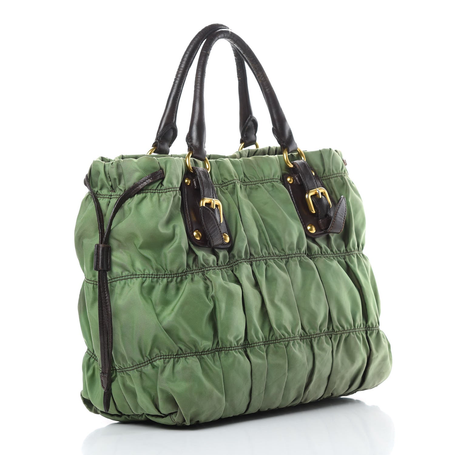 Prada Tessuto Nylon Gaufre Tote Green Brown 3 of 19