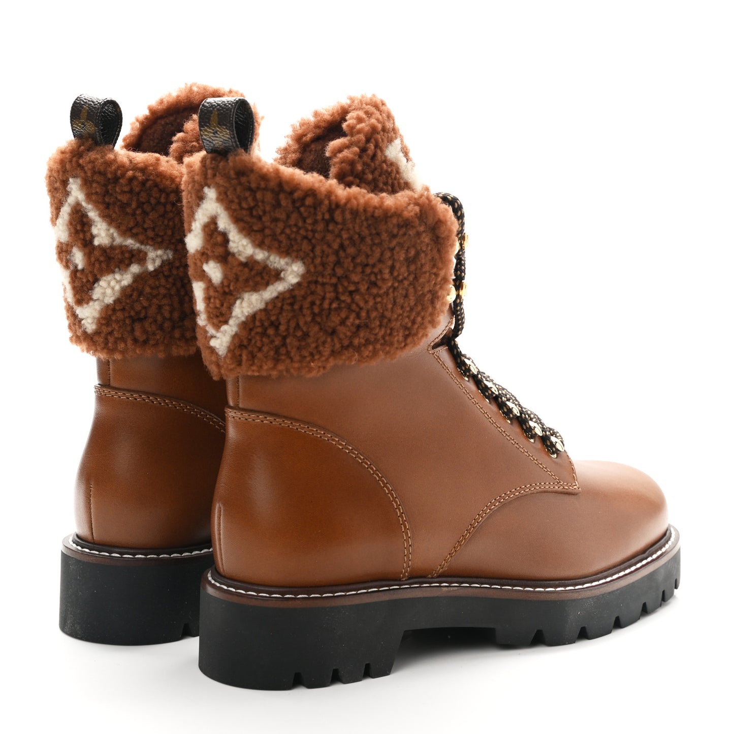 Calfskin Shearling Territory Ranger Combat Boots 36 Cognac