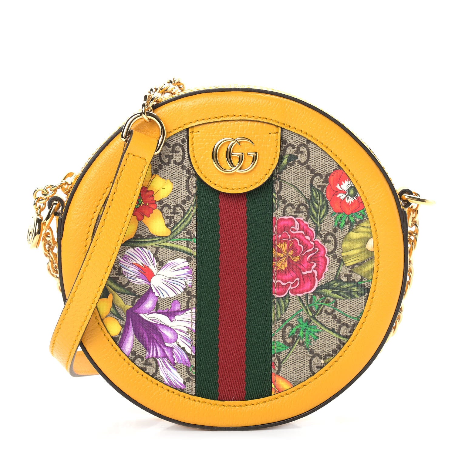 Gucci GG Supreme Monogram Flora Web Mini Ophidia Round Shoulder Bag Beige Multicolor Crop 1 of 9