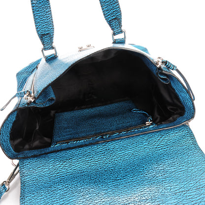 3.1 Phillip Lim 3.1 Shark Embossed Textured Calfskin Large Pashli Satchel Turquoise Black 5 of 9