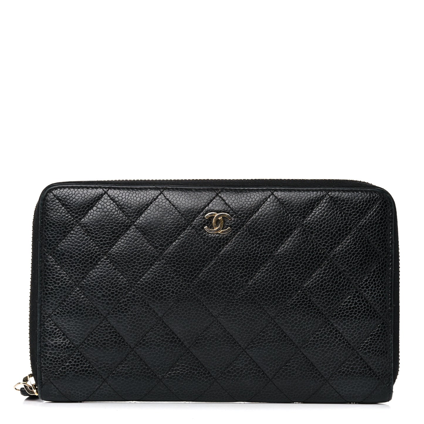 Caviar Quilted Large Zip Around Organizer Wallet Black