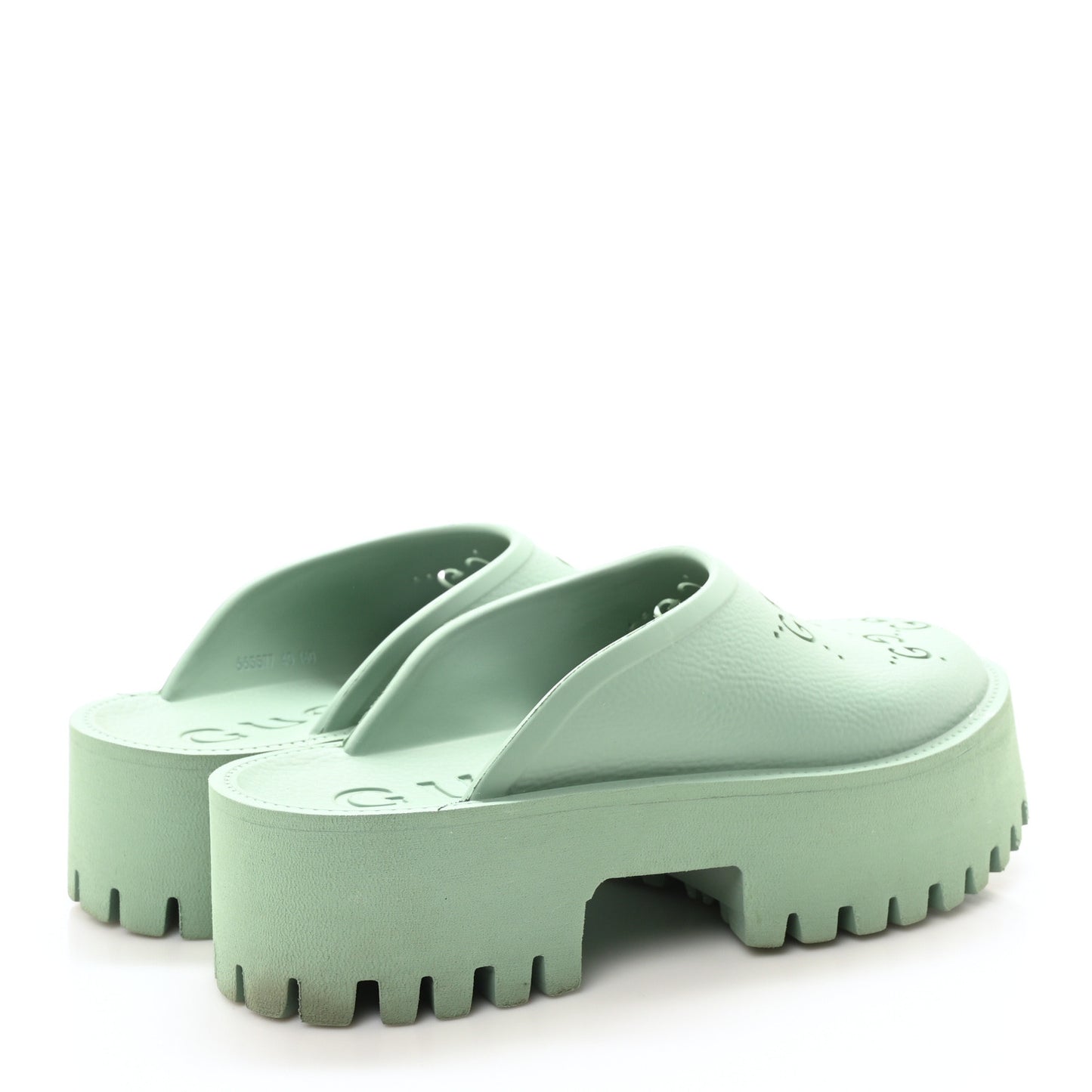Rubber GG Monogram Perforated Elea Platform 55mm Lug Sole Sandals 40 Pacific Green