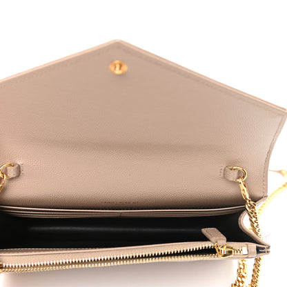 Saint Laurent Grain De Poudre Matelasse Chevron Monogram Envelope Chain Wallet Dark Beige 6 of 10