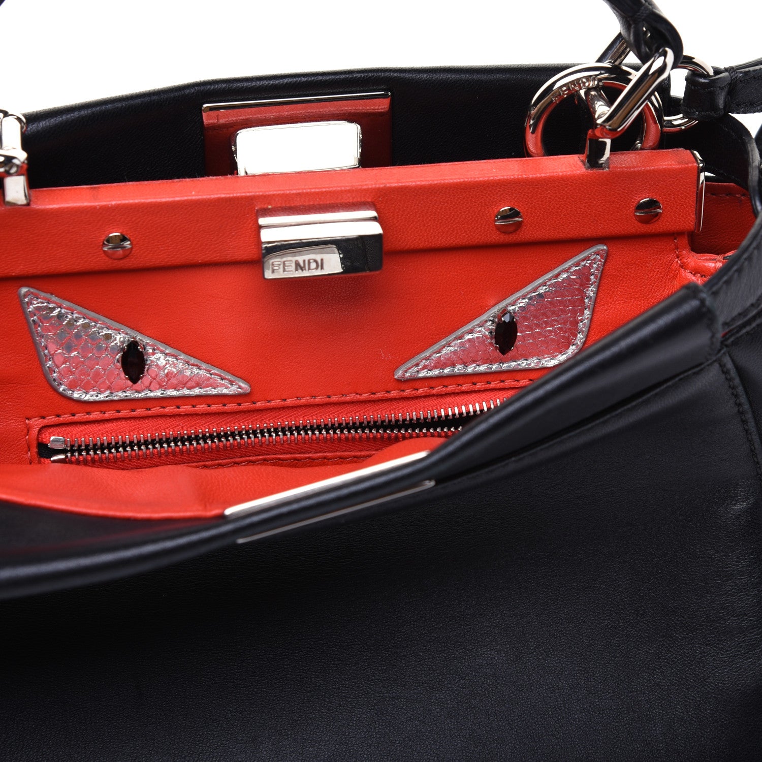 Fendi Nappa Karung Monster Eyes Mini Peekaboo Iconic Satchel Black Papavero 12 of 23