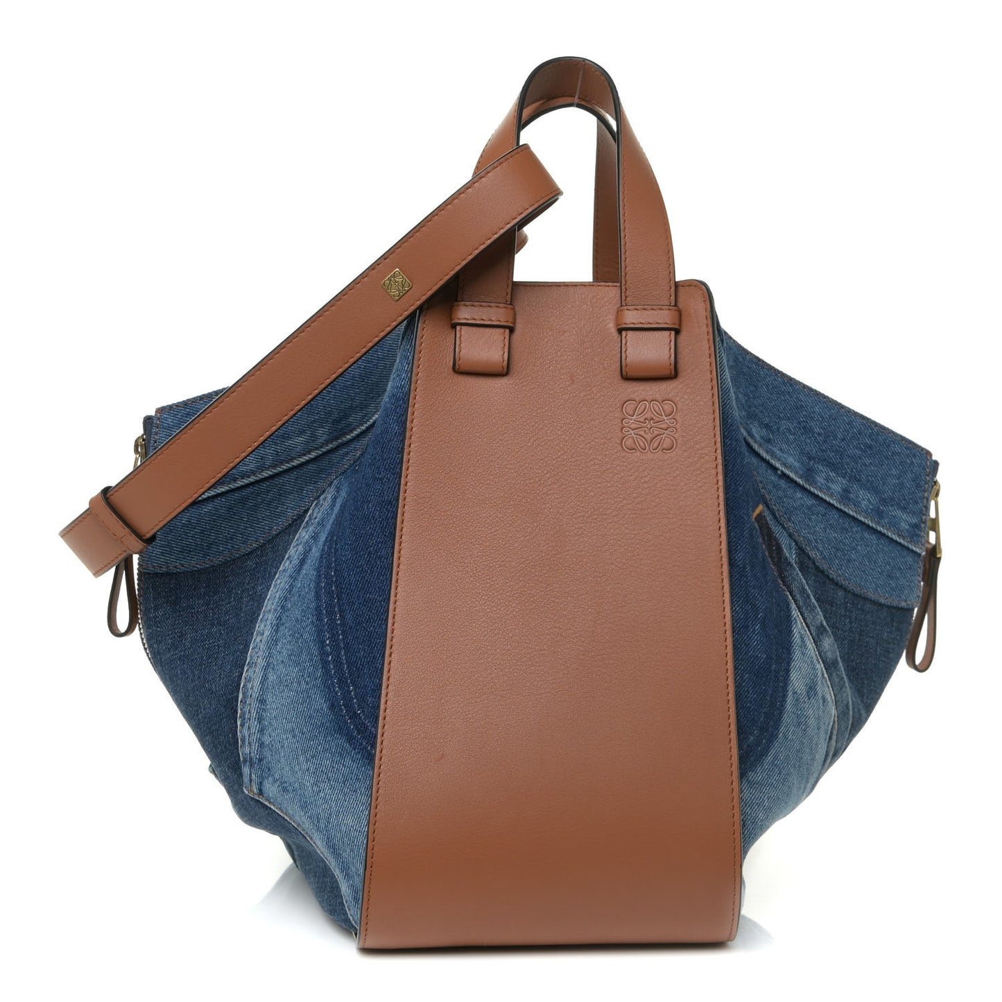 Calfskin Denim Medium Hammock Shoulder Bag Multitone Tan