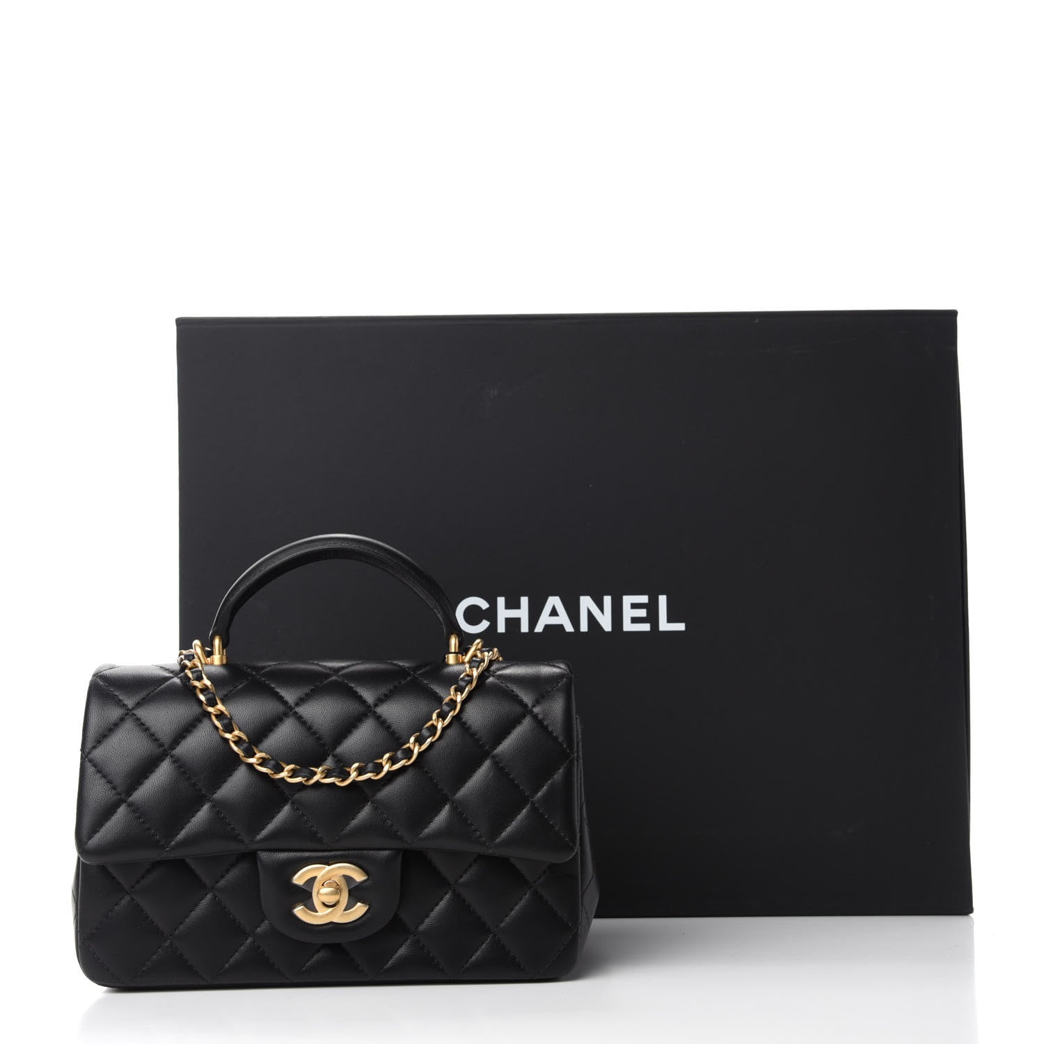 Chanel Lambskin Quilted Mini Top Handle Rectangular Flap Black 11 of 11