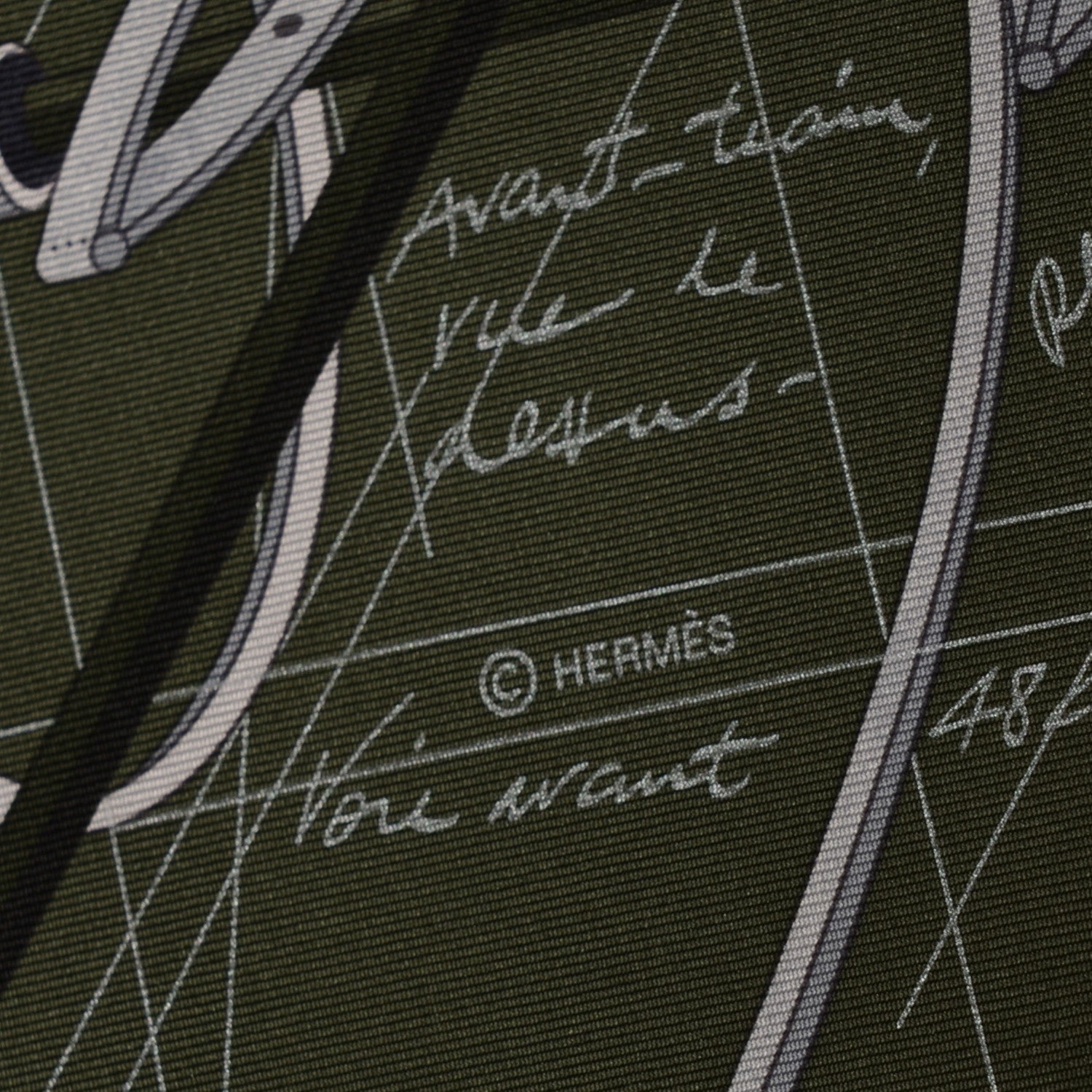 Hermes Silk Petit Duc Scarf 90 Noir Kaki Creme 3 of 4