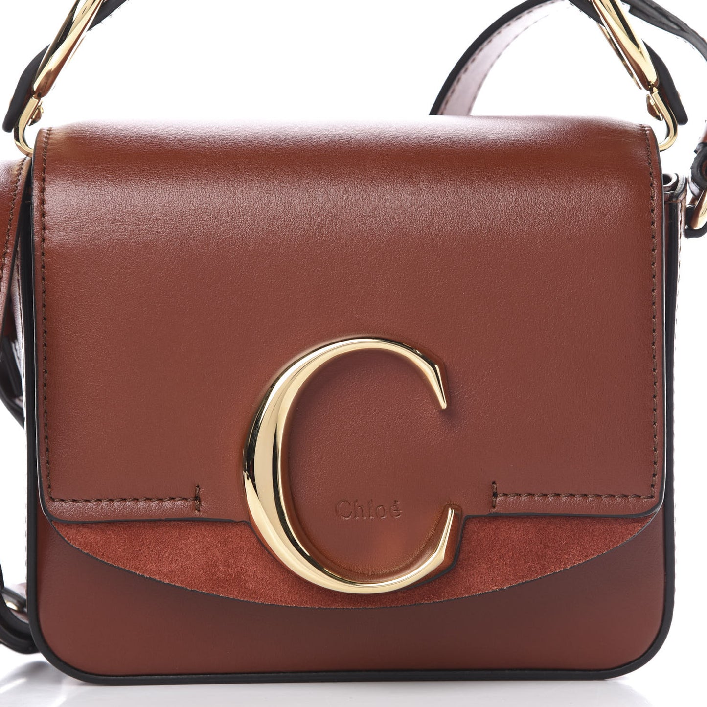Shiny Calfskin Suede Mini C Bag Sepia Brown