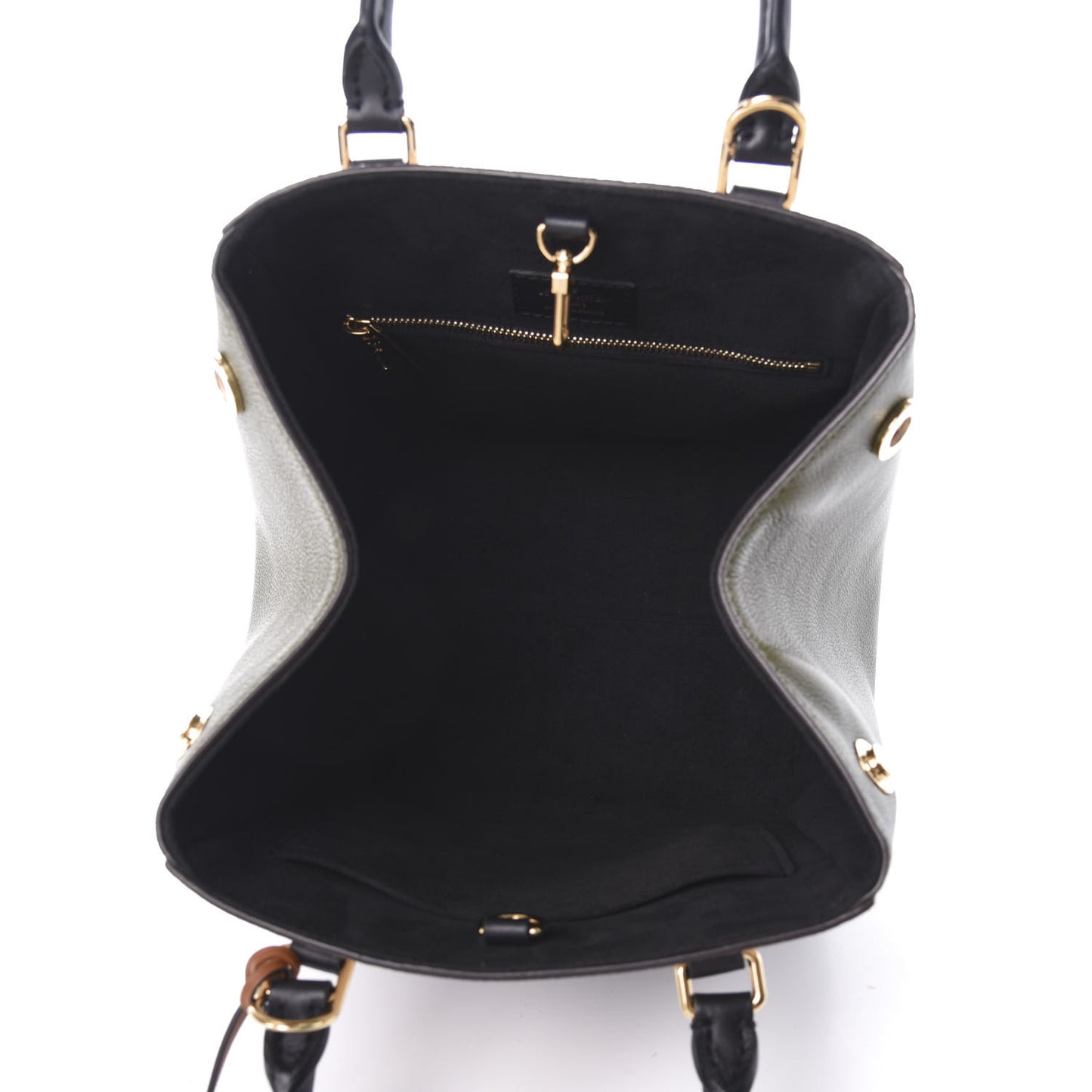 Calfskin Monogram Fold Tote MM Black Khaki Cream
