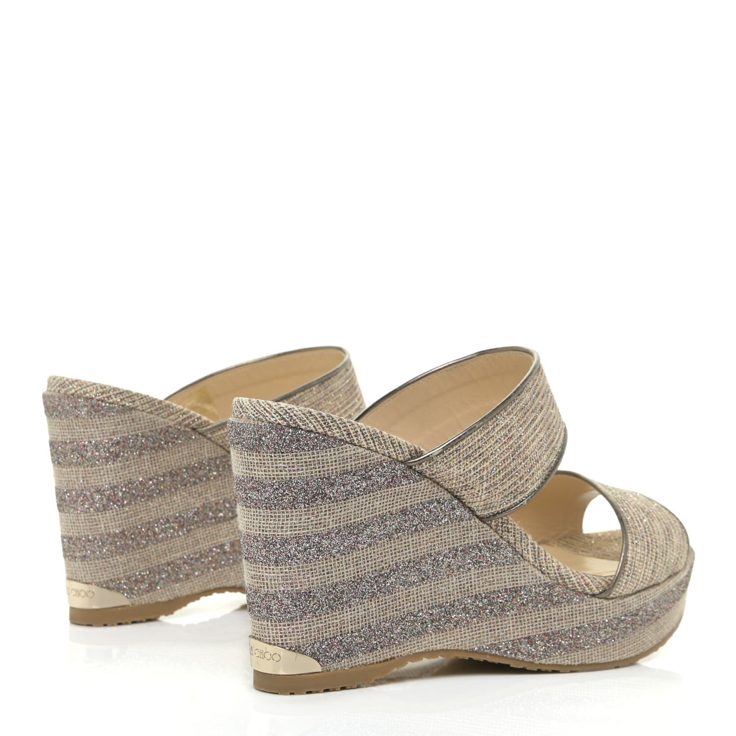 Metallic Raffia Wedge Sandals 38.5 Multicolor
