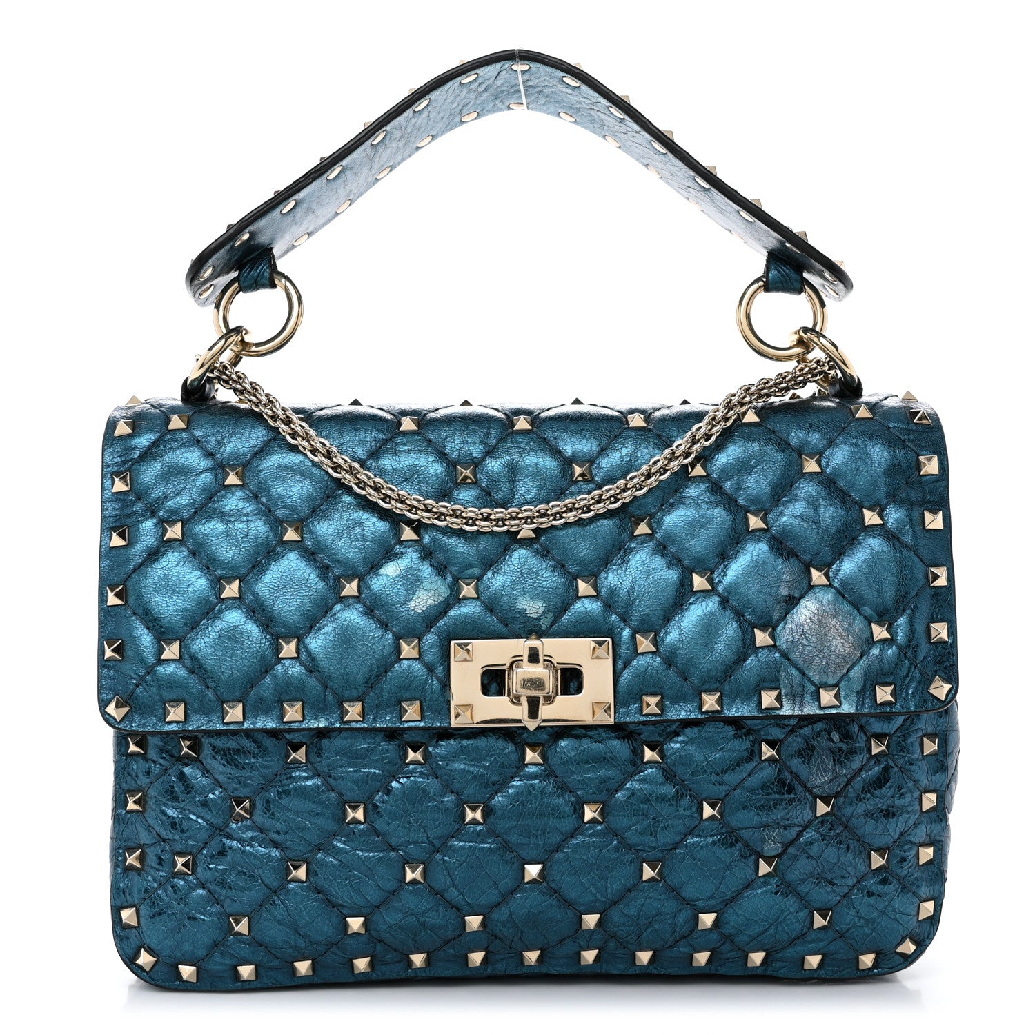 Valentino Garavani Metallic Nappa Medium Rockstud Spike Shoulder Bag Cerulean 1 of 11