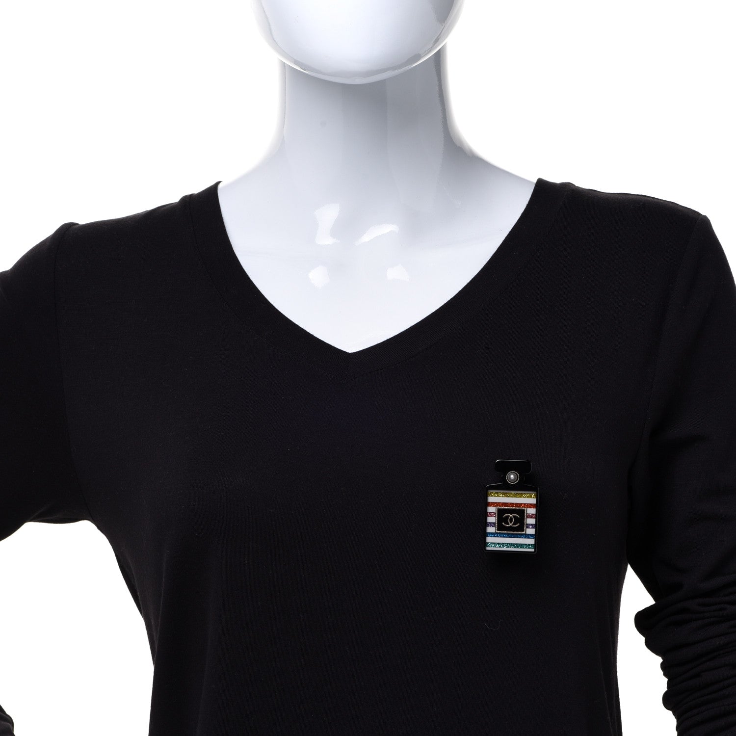 Chanel Resin Glitter Pearl Stripe CC Perfume Bottle Brooch Black Multicolor 2 of 5