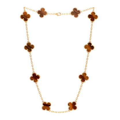 Van Cleef & Arpels 18K Yellow Gold Tiger Eye 10 Motifs Vintage Alhambra Necklace 3 of 4