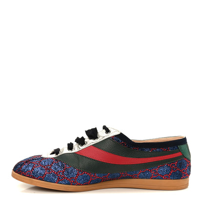 Gucci Lurex Calfskin Web GG Monogram Mens Falacer Sneakers 9 Iridescent Blue Iridescent Red Silver 1 of 10
