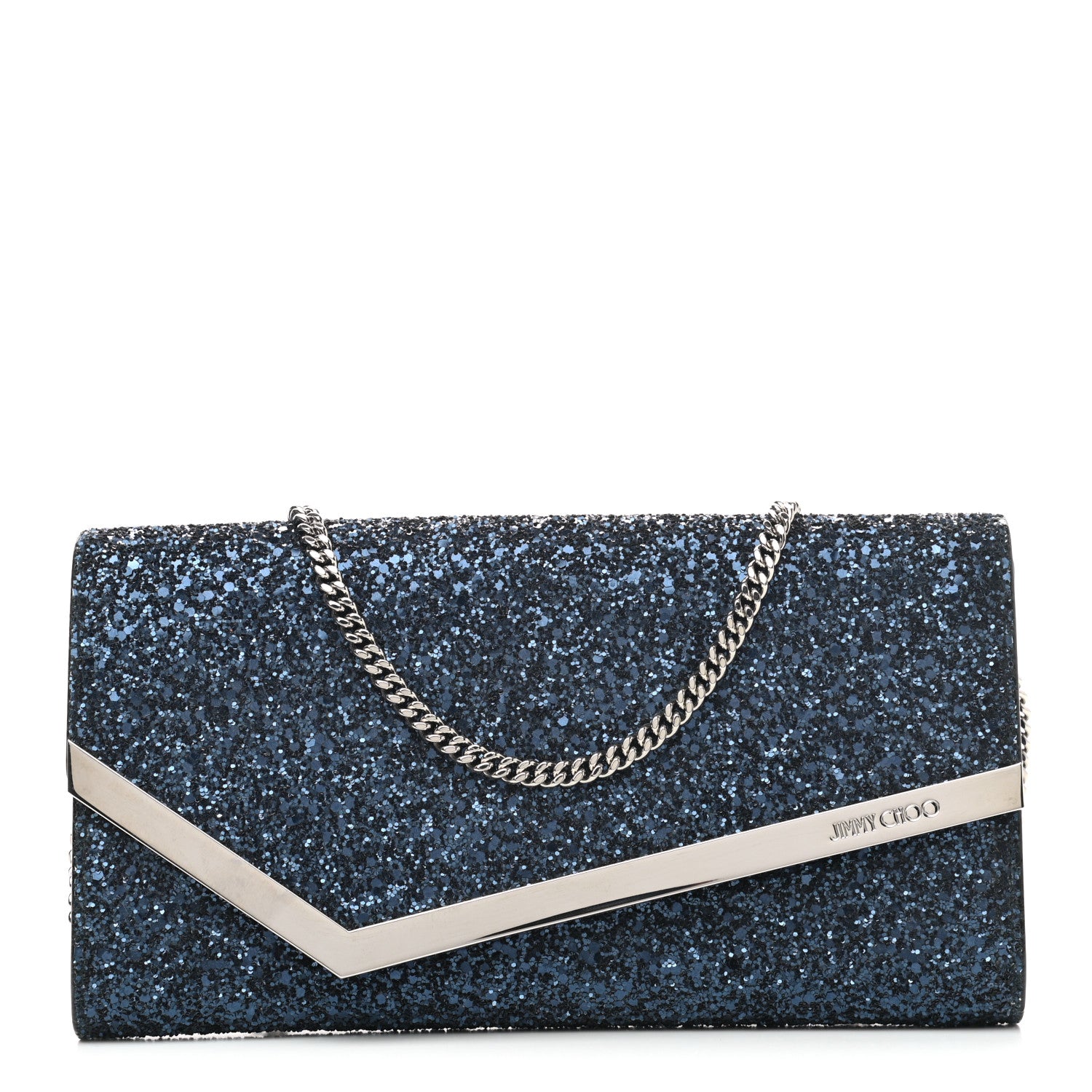 Jimmy Choo Glitter Emmie Clutch Navy 1 of 6